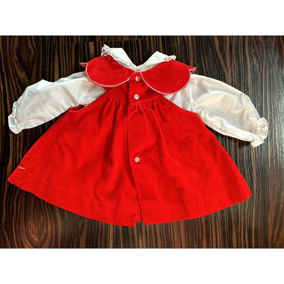 Vintage Tiny Tots Girl 3 - 6 Mo Red Floral Dress Apron 2 Piece Set - Picture 4 of 6